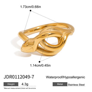 ステンレス304 低ニッケル 水に濡れても錆びにくい 18Kゴールドメッキ リング 蛇 ヘビ スネーク 【YJ01516】
