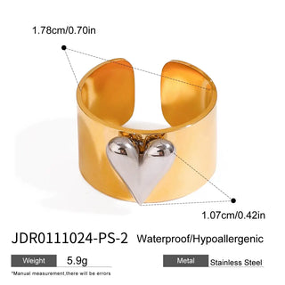 ステンレス304 低ニッケル 水に濡れても錆びにくい 18Kゴールドメッキ リング チャンキー ハート 【YJ01257】