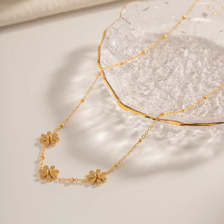 ステンレス304 低ニッケル 水に濡れても錆びにくい 18Kゴールドメッキ ネックレス チャーム フラワー 花 【YJ03528】