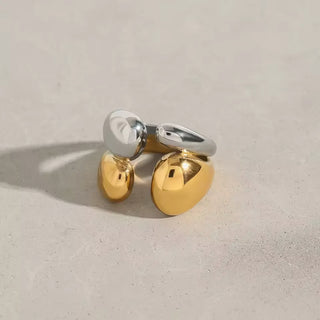 ステンレス304 低ニッケル 水に濡れても錆びにくい 18Kゴールドメッキ リング 2層 チャンキー 【YJ01184】