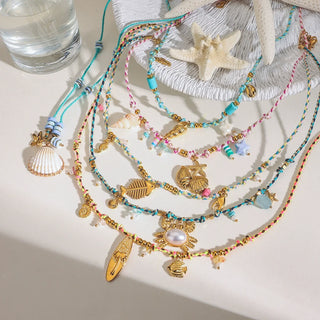 ステンレス304 ニッケルフリー 水に濡れても錆びにくい 18Kゴールドメッキ シェル 貝殻 魚 フィッシュ 天然石風ストーン 【YJ00776】