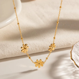 ステンレス304 低ニッケル 水に濡れても錆びにくい 18Kゴールドメッキ ネックレス チャーム フラワー 花 【YJ03528】