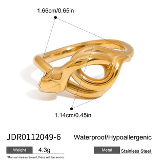 ステンレス304 低ニッケル 水に濡れても錆びにくい 18Kゴールドメッキ リング 蛇 ヘビ スネーク 【YJ01516】