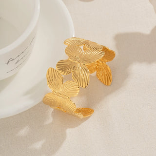 ステンレス304 低ニッケル 水に濡れても錆びにくい 18Kゴールドメッキ ブレスレット 蝶々 バタフライ 【YJ03538】