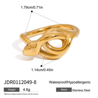 ステンレス304 低ニッケル 水に濡れても錆びにくい 18Kゴールドメッキ リング 蛇 ヘビ スネーク 【YJ01516】