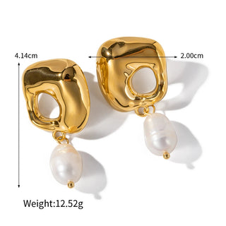 ステンレス304 低ニッケル 水に濡れても錆びにくい 18Kゴールドメッキ ピアス バロックパール【YJ02413】