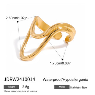 ステンレス304 ニッケルフリー 水に濡れても錆びにくい 18Kゴールドメッキ リング ウェーブ【YJ00297】