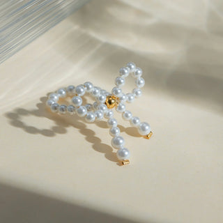 ステンレス304 ニッケルフリー 水に濡れても錆びにくい 18Kゴールドメッキ リング リボン パール 【YJ00891】