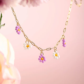 ステンレス304 ニッケルフリー 水に濡れても錆びにくい 18Kゴールドメッキ チェーン チャーム ネックレス フラワー 花 ビーズ【YJ00424】
