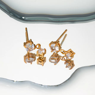 ステンレス304 低ニッケル 水に濡れても錆びにくい 18Kゴールドメッキ ピアス ジルコニア 【YJ02363】