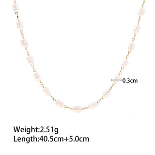 ステンレス304 低ニッケル 水に濡れても錆びにくい 18Kゴールドメッキ ネックレス 2層  バロックパール 【YJ02524】
