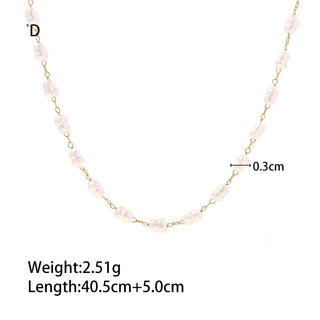 ステンレス304 低ニッケル 水に濡れても錆びにくい 18Kゴールドメッキ ネックレス パール 【YJ01766】