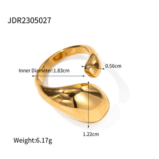 ステンレス304 低ニッケル 水に濡れても錆びにくい 18Kゴールドメッキ リング チャンキー ティアドロップ 【YJ02145】