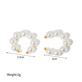 ステンレス304 低ニッケル 水に濡れても錆びにくい 18Kゴールドメッキ イヤーカフ フープ パール 【YJ02286】