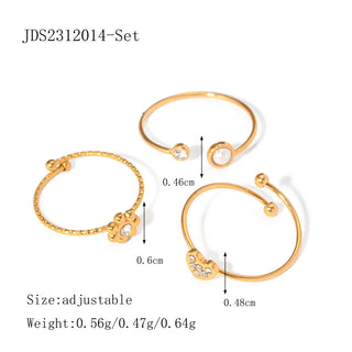 ステンレス304 低ニッケル 水に濡れても錆びにくい 18Kゴールドメッキ リング フラワー 花 蝶々 バタフライ3点セット【YJ02466】