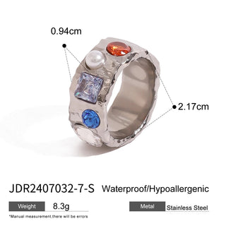 ステンレス304 低ニッケル 水に濡れても錆びにくい 18Kゴールドメッキ リング パール ジルコニア 【YJ03320】