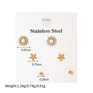 ステンレス304 低ニッケル 水に濡れても錆びにくい 18Kゴールドメッキ ピアス フラワー 花 ジルコニア 3点セット【YJ02295】