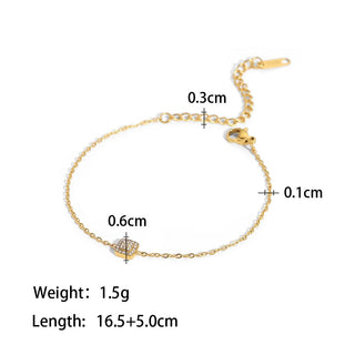 ステンレス304 低ニッケル 水に濡れても錆びにくい 18Kゴールドメッキ ブレスレット チェーン スクエア ジルコニア 【YJ03500】