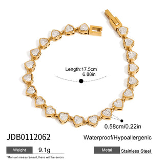 ステンレス304 低ニッケル 水に濡れても錆びにくい 18Kゴールドメッキ ブレスレット ハート ジルコニア【YJ01275】