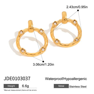 ステンレス304 ニッケルフリー 水に濡れても錆びにくい 18Kゴールドメッキ ピアス サークル ジルコニア 【YJ00060】
