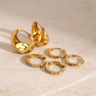 ステンレス304 低ニッケル 水に濡れても錆びにくい 18Kゴールドメッキ ピアス サークル 3点セット【YJ01414】