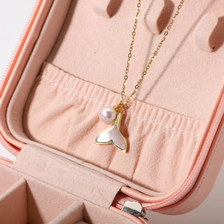 ステンレス304 低ニッケル 水に濡れても錆びにくい 18Kゴールドメッキ ネックレス チェーン シェル マーメイド パール 【YJ01602】
