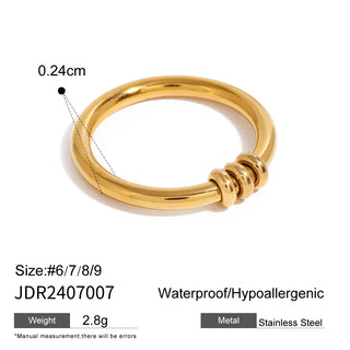 ステンレス304 低ニッケル 水に濡れても錆びにくい 18Kゴールドメッキ リング【YJ03242】