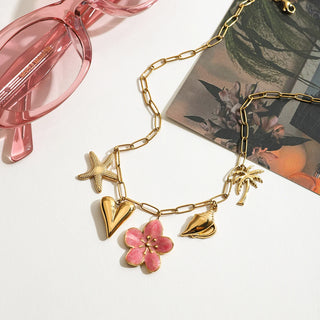 ステンレス304 ニッケルフリー 水に濡れても錆びにくい チャーム ネックレス ハート ヒトデ フラワー 花 アンモナイト 【YJ00394】