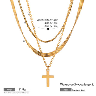 ステンレス304 低ニッケル 水に濡れても錆びにくい 18Kゴールドメッキ ネックレス クロス 2連【YJ03256】
