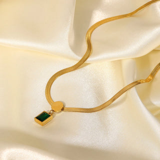 ステンレス304 低ニッケル 水に濡れても錆びにくい 18Kゴールドメッキ ネックレス スネークチェーン ジルコニア 【YJ03917】