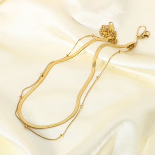 ステンレス304 低ニッケル 水に濡れても錆びにくい 18Kゴールドメッキ ネックレス 2連 チェーン 【YJ03226】