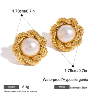 ステンレス304 低ニッケル 水に濡れても錆びにくい 18Kゴールドメッキ ピアス ツイスト フラワー 花 パール 【YJ03013】