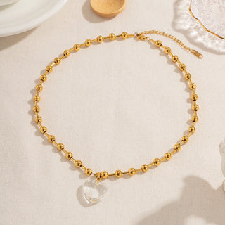 ステンレス304 低ニッケル 水に濡れても錆びにくい 18Kゴールドメッキ ネックレス チェーン ハート クリスタル ボールチェーン【YJ03286】