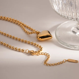 ステンレス304 低ニッケル 水に濡れても錆びにくい 18Kゴールドメッキ ネックレス チャンキー ハート 【YJ02683】