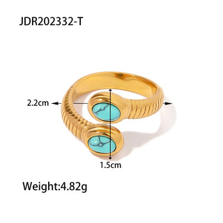 ステンレス304 低ニッケル 水に濡れても錆びにくい 18Kゴールドメッキ リング 蛇 ヘビ スネーク ターコイズ 【YJ03483】