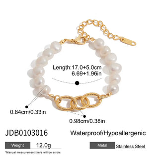 ステンレス304 ニッケルフリー 水に濡れても錆びにくい 18Kゴールドメッキ ブレスレット パール 【YJ00125】