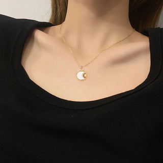 ステンレス304 低ニッケル 水に濡れても錆びにくい 18Kゴールドメッキ ネックレス シェル  月 【YJ03465】