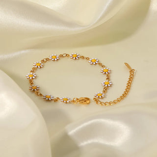 ステンレス304 低ニッケル 水に濡れても錆びにくい 18Kゴールドメッキ ブレスレット チェーン フラワー 花 【YJ01895】