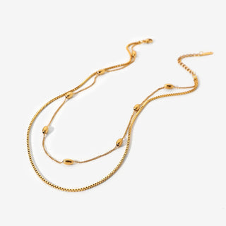 ステンレス304 低ニッケル 水に濡れても錆びにくい 18Kゴールドメッキ ネックレス 2層 チェーン【YJ03611】