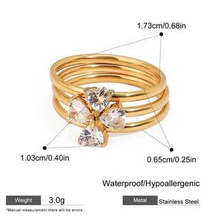 ステンレス304 低ニッケル 水に濡れても錆びにくい 18Kゴールドメッキ リング ハート 3点セット【YJ02708】