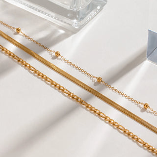 ステンレス304 低ニッケル 水に濡れても錆びにくい 18Kゴールドメッキ ネックレス チェーン 3連【YJ03070】
