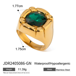 ステンレス304 低ニッケル 水に濡れても錆びにくい 18Kゴールドメッキ リング チャンキー ジルコニア 【YJ03156】