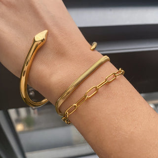 ステンレス304 低ニッケル 水に濡れても錆びにくい 18Kゴールドメッキ ブレスレット 蛇 ヘビ スネーク 【YJ01961】