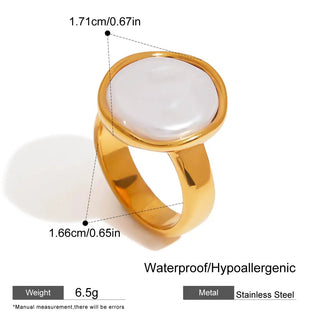 ステンレス304 ニッケルフリー 水に濡れても錆びにくい 18Kゴールドメッキ リング ラウンド パール 【YJ00893】