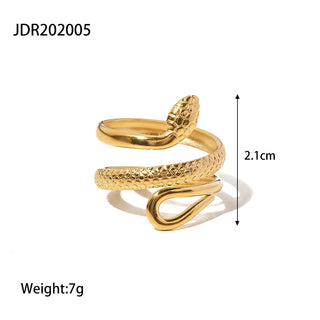ステンレス304 低ニッケル 水に濡れても錆びにくい 18Kゴールドメッキ リング 蛇 ヘビ スネーク 【YJ03851】