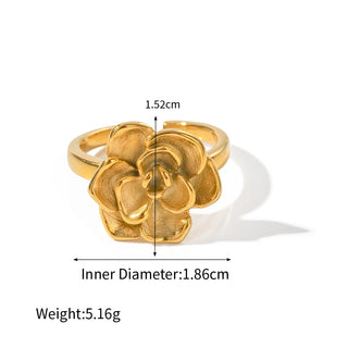 ステンレス304 低ニッケル 水に濡れても錆びにくい 18Kゴールドメッキ リング フラワー 花 薔薇 ローズ【YJ03755】