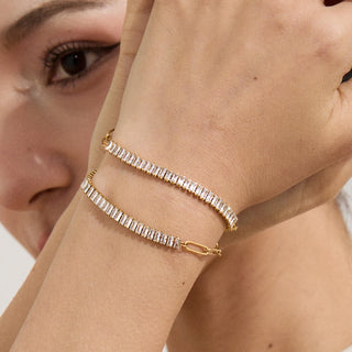 ステンレス304 ニッケルフリー 水に濡れても錆びにくい 18Kゴールドメッキ チェーン ブレスレット ジルコニア 【YJ00676】