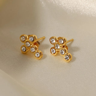 ステンレス304 低ニッケル 水に濡れても錆びにくい 18Kゴールドメッキ ピアス クロス ジルコニア 【YJ03833】