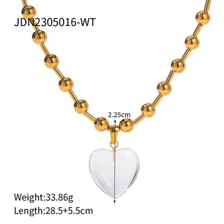 ステンレス304 低ニッケル 水に濡れても錆びにくい 18Kゴールドメッキ ネックレス チェーン ハート クリスタル ボールチェーン【YJ03286】