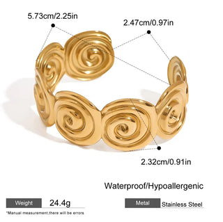 ステンレス304 ニッケルフリー 水に濡れても錆びにくい 18Kゴールドメッキ スパイラル ブレスレット バングル【YJ00730】